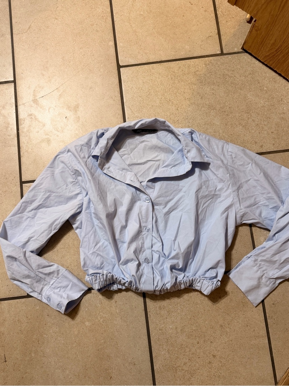 Zara Pale Blue Cropped Button-Down Shirt